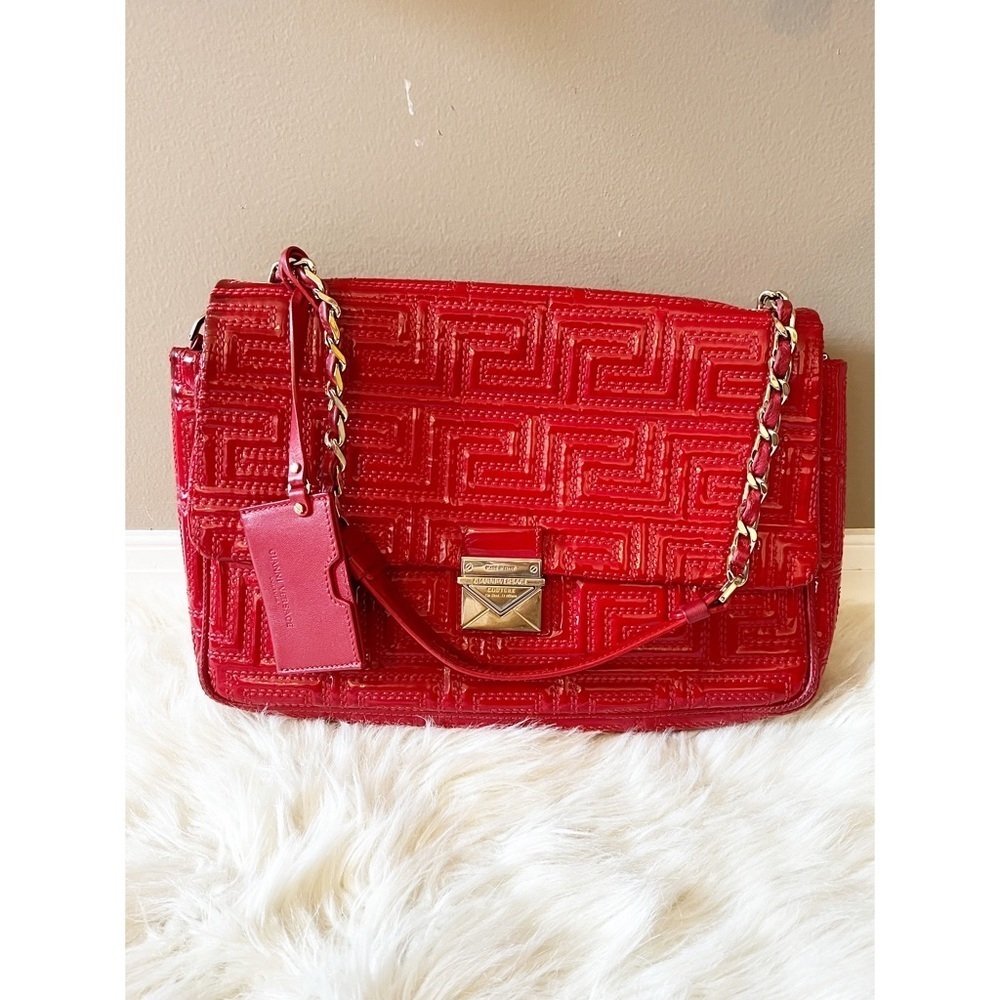 Gianni Versace Made In Italy Red Patent Leather Chain Shoulder Bag